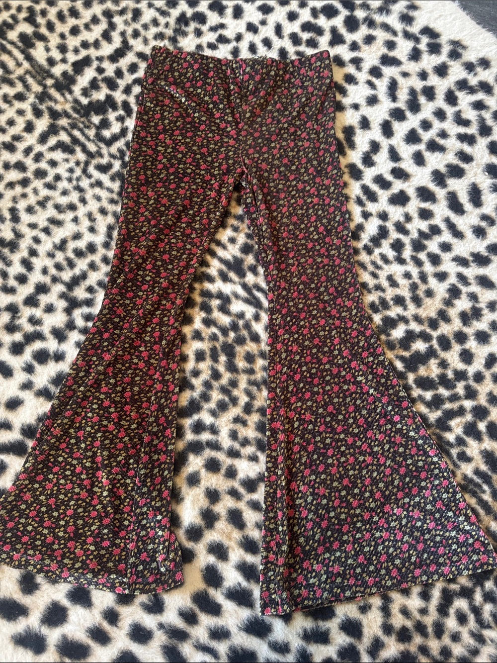 Black Floral Wide-Leg Pants with Pink & Green Print velvet